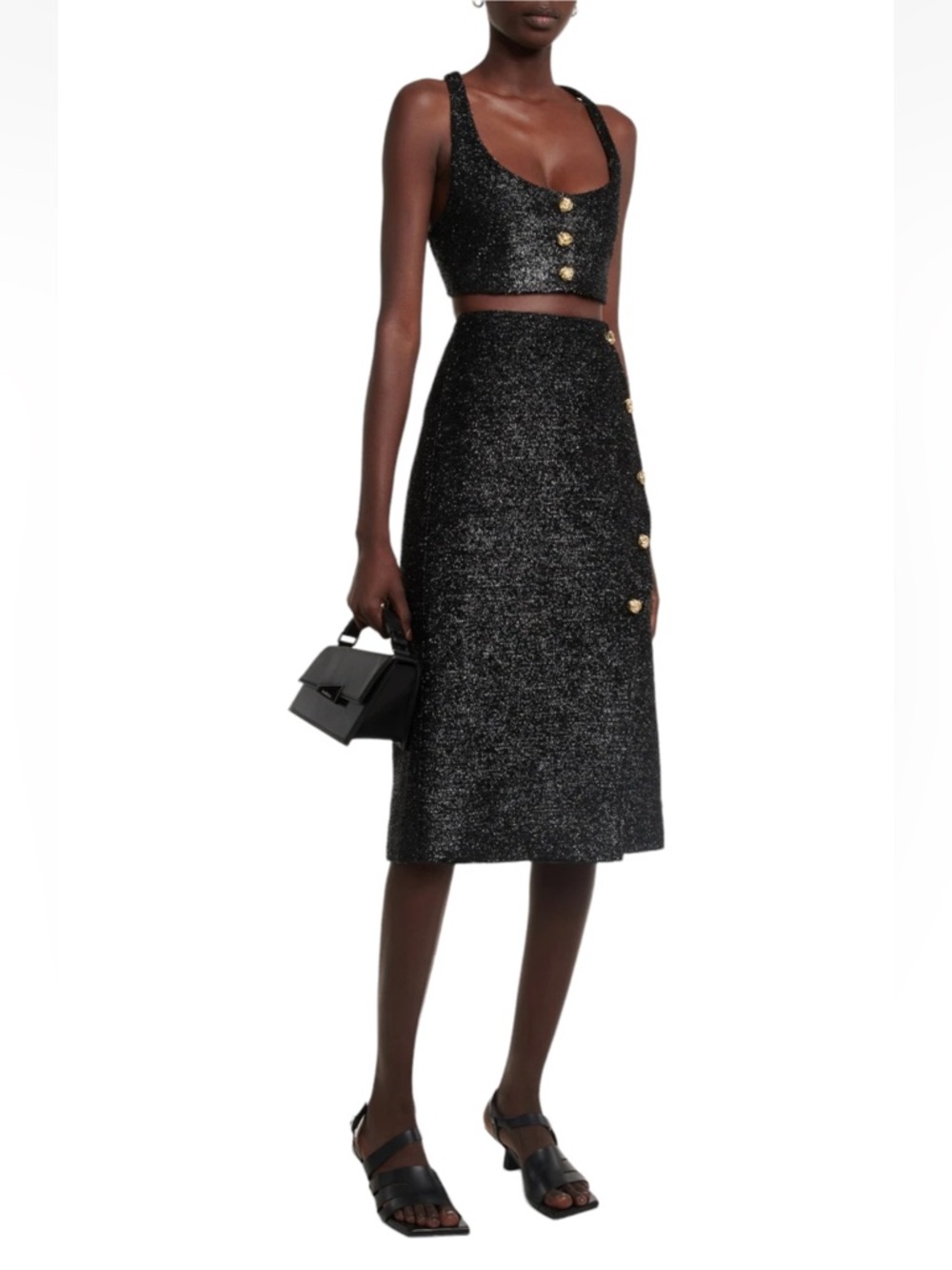 Ganni Sparkle crop top Sz 34 and Sparkle Midi Skirt Sz 38 Set NWT's Party‎ Chic